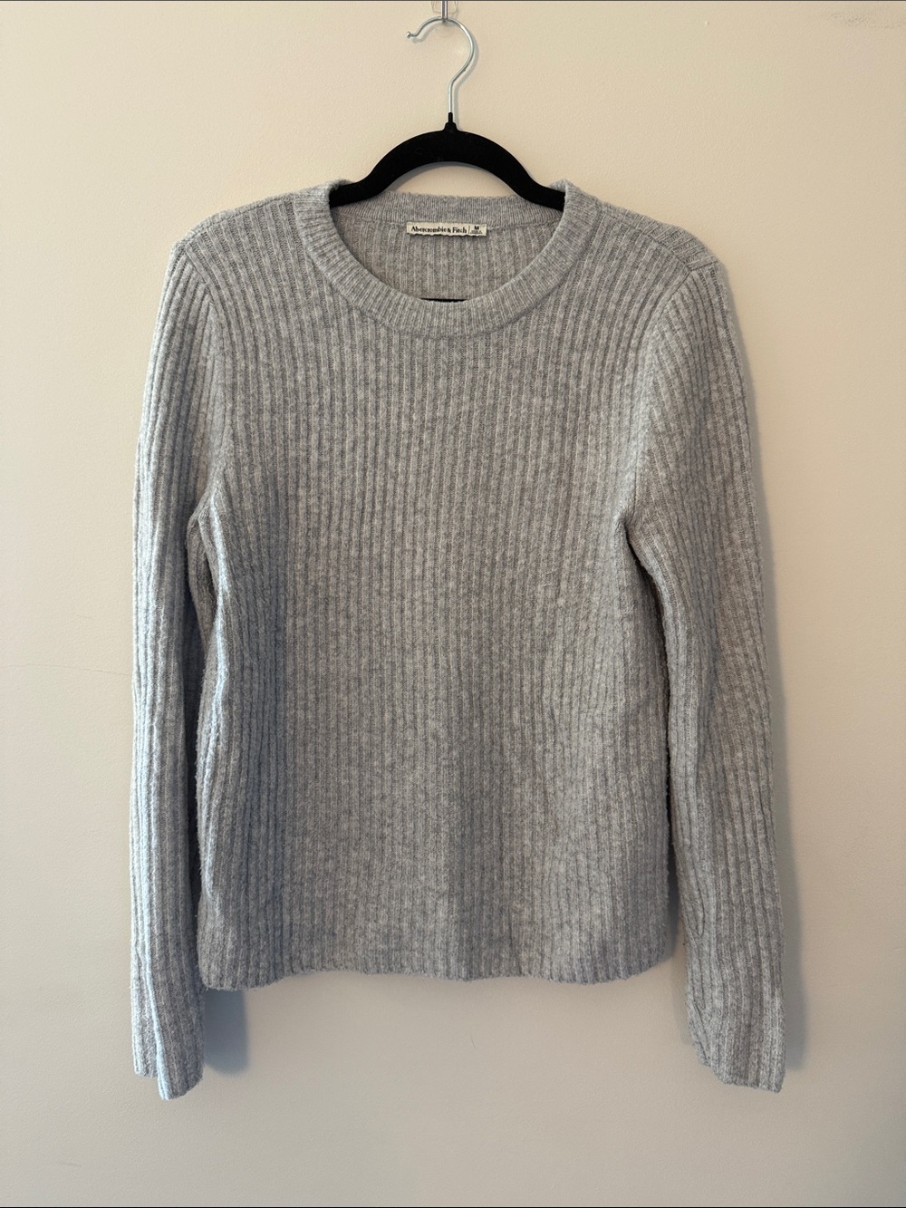 Abercrombie & Fitch Heather Gray Ribbed Crew Sweater